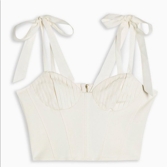 Topshop tie shoulder crop top in cream sale